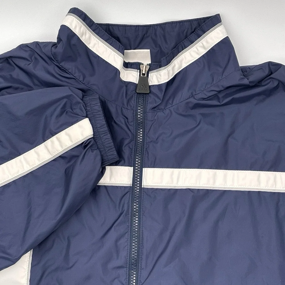Adidas Windbreaker Jacket Mens XL Navy Blue White Striped Vintage Full Zip Vtg
